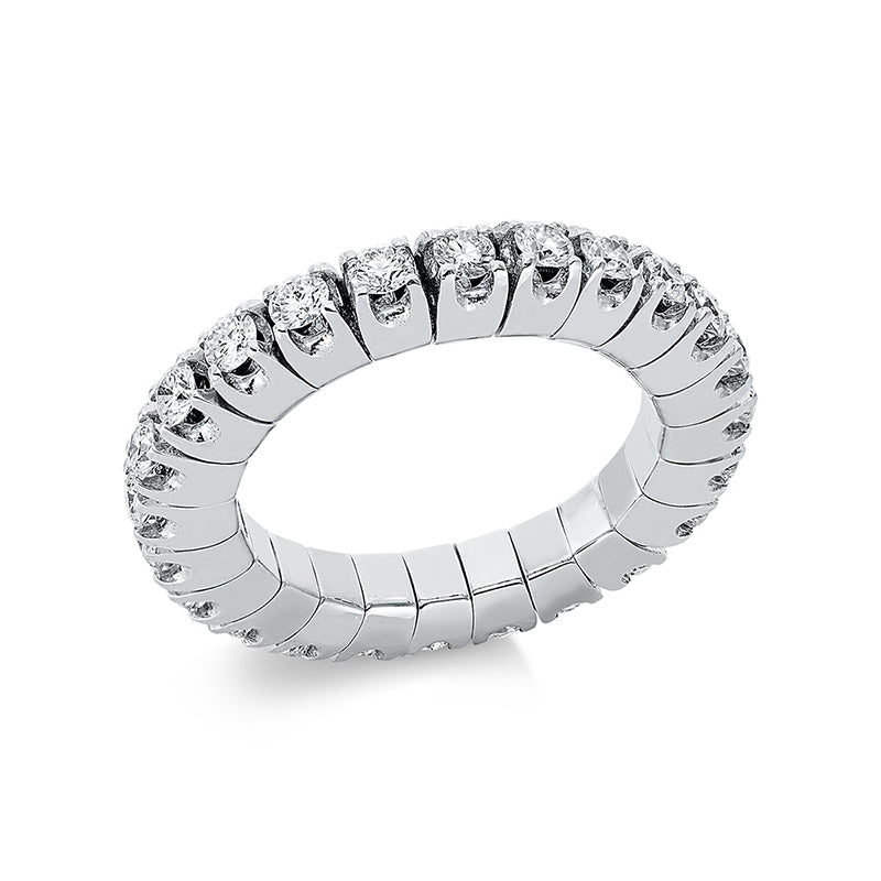 Ring 4 prongs 18 kt WG, flex band, variable, rhodium-plated