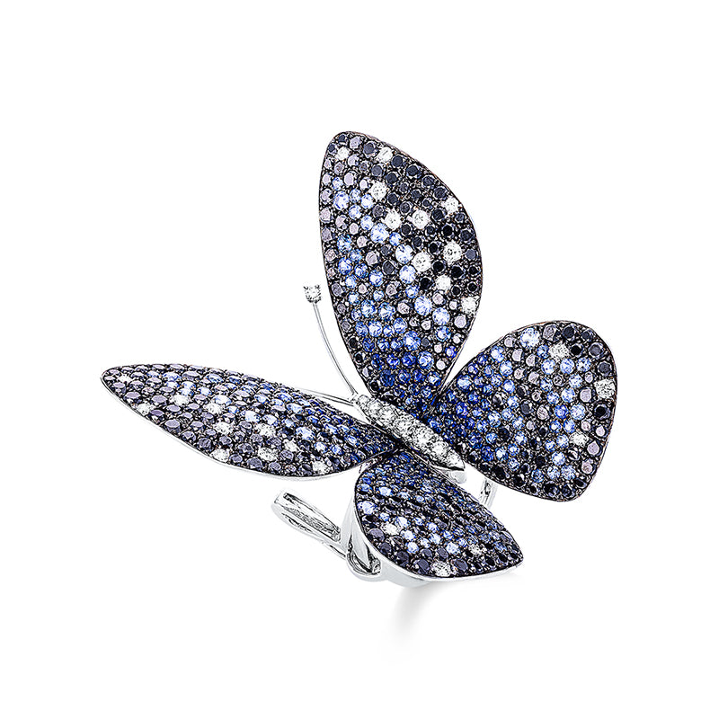 Ring 18 kt WG Schmetterling, Fassung teils schwarz rhodini