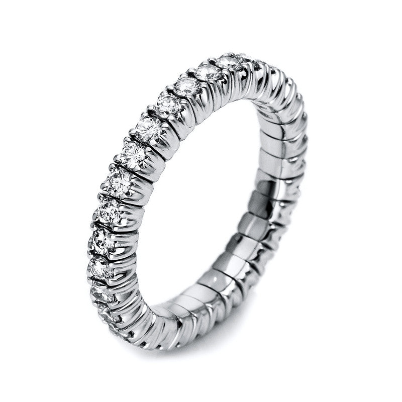 Ring 4 prongs 18 kt WG, flex band, variable, rhodium-plated