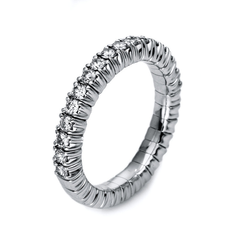 Ring 4 prongs 18 kt WG, flex band, variable, rhodium-plated