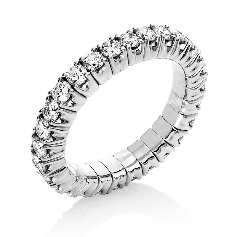 Ring 4 prongs 18 kt WG, flex band, variable, rhodium-plated