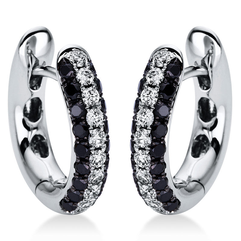 18kt WG hoop earrings, black rhodium plated setting