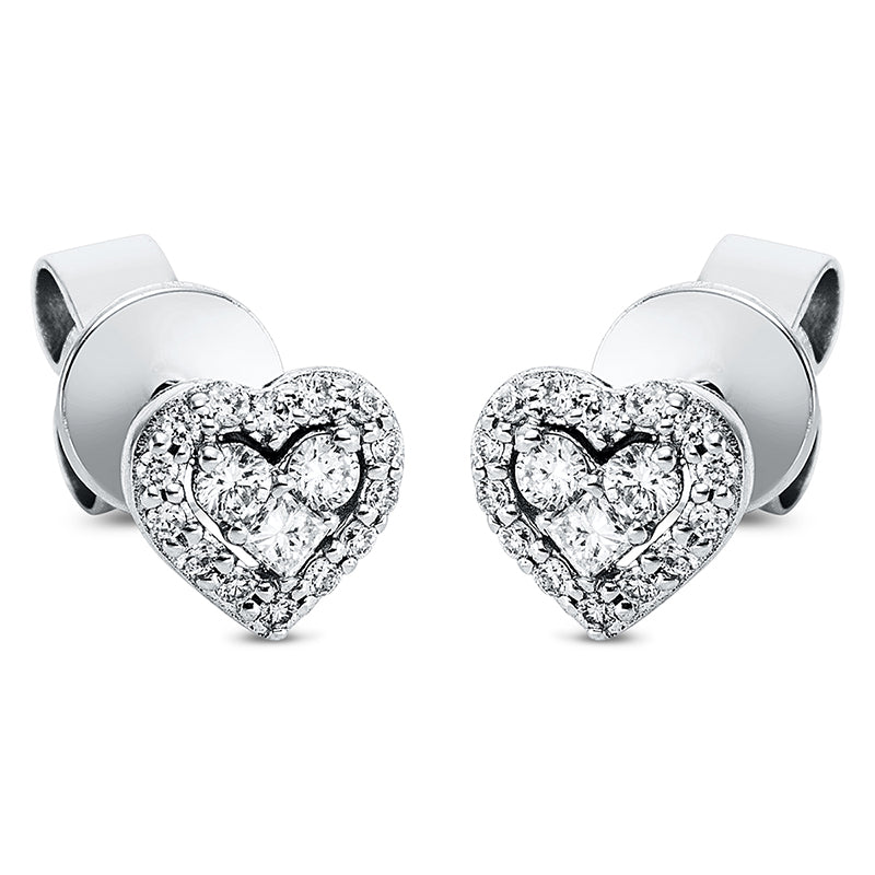 Серьги-гвоздики 18 карат WG сердце
