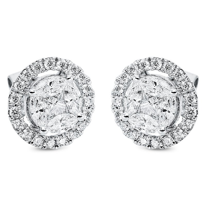 Серьги-гвоздики 4 шт. Белое золото 18 карат