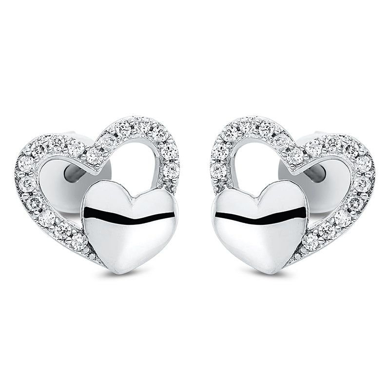 Серьги-гвоздики 18 карат WG сердце