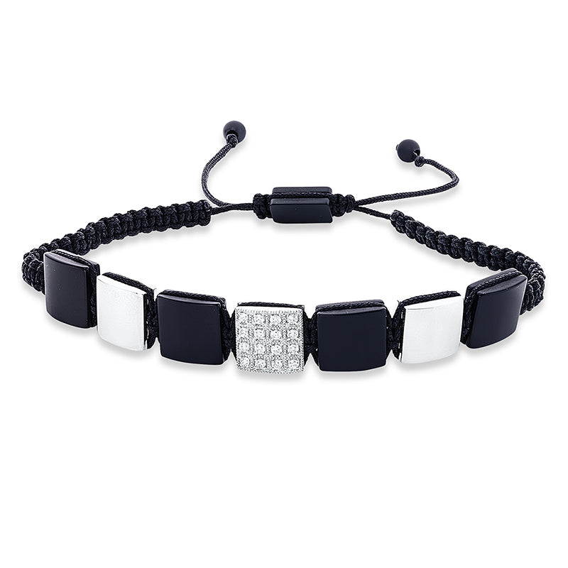 Браслет 18-каратное белое золото, черный ремешок из шнура