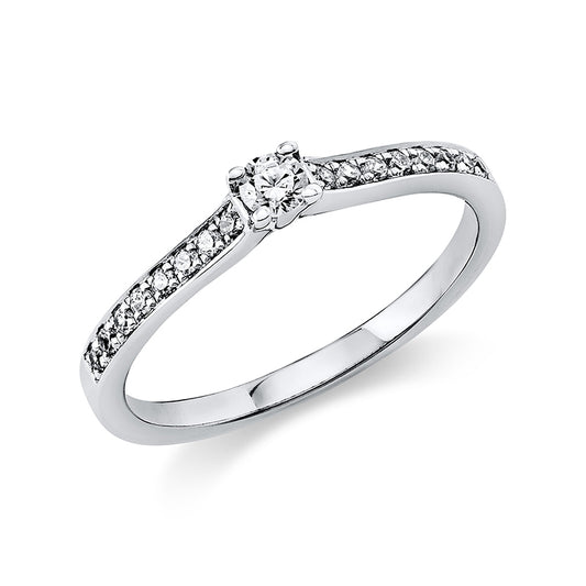 Ring 4 prongs 14 kt white gold