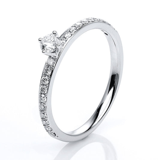 Ring 4 prongs 14 kt white gold