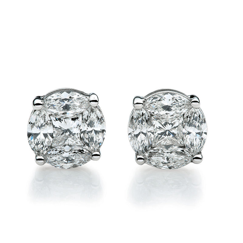 Ear studs 4 prongs 18 kt white gold