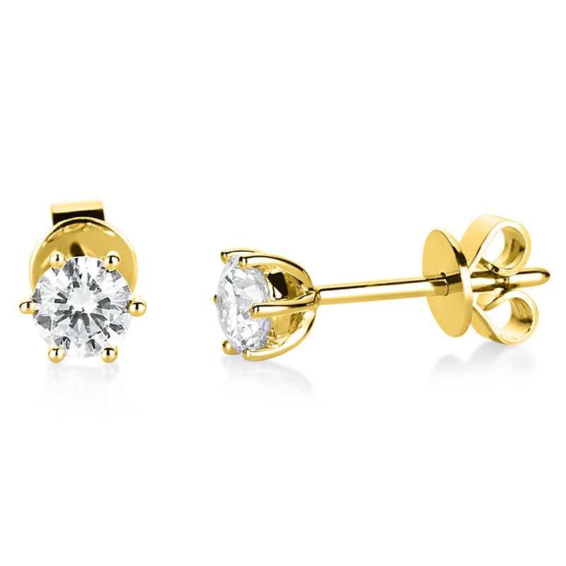 Ear studs 6 prongs 14 kt gold, GIA1399019013+GIA2397243213