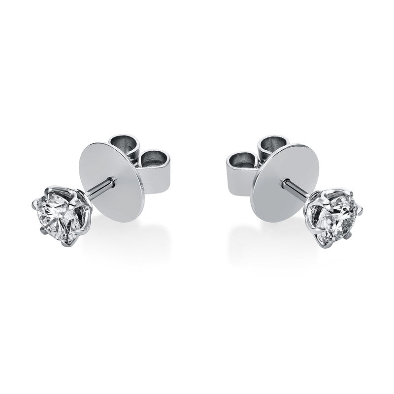 Ear studs 6 prongs 18 kt WG, GIA1458824640+GIA1419407486