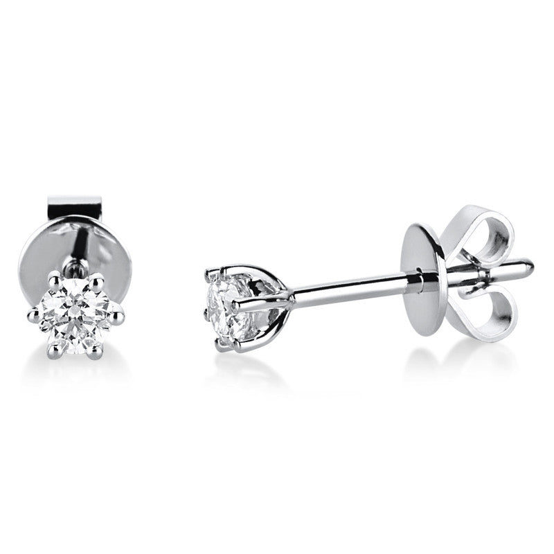 Ear studs 6 prongs 14 kt white gold