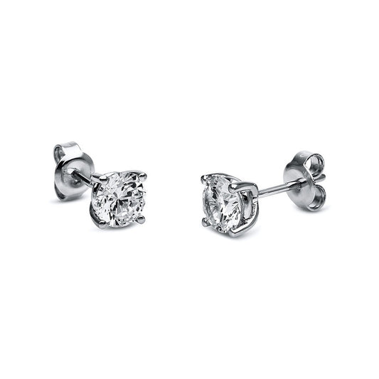 Ear studs 4 prongs 18 kt WG, GIA1443007156+GIA2406687755