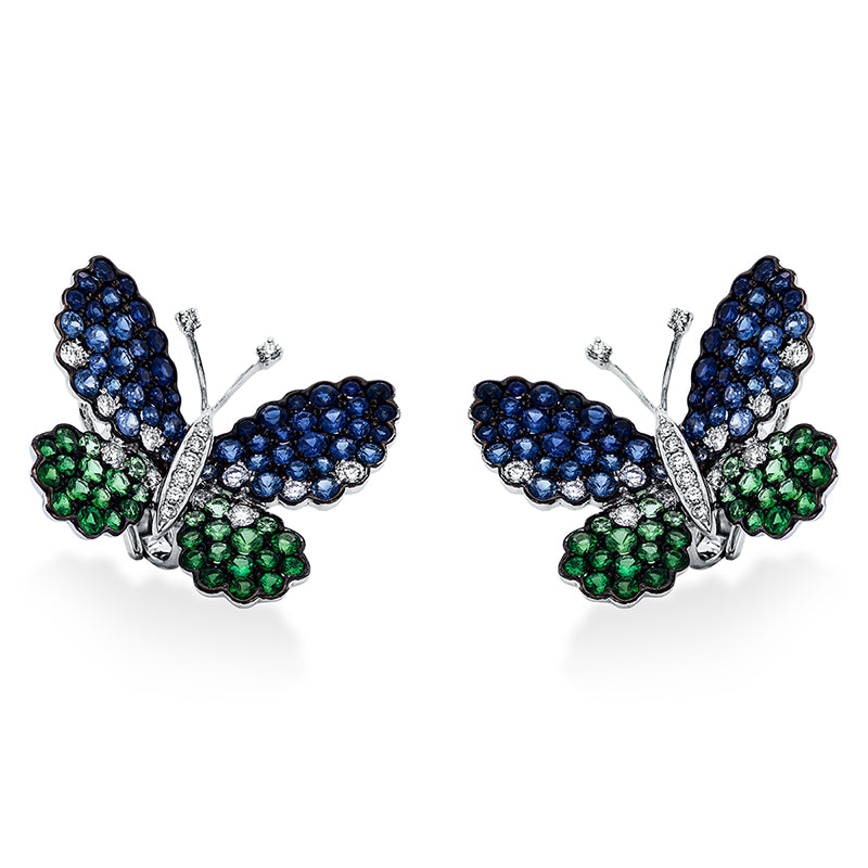 Ear studs 18 kt WG butterfly, setting partly black r