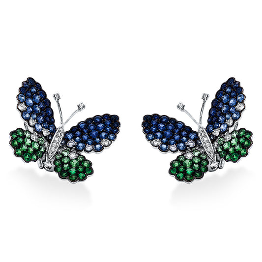 Ear studs 18 kt WG butterfly, setting partly black r