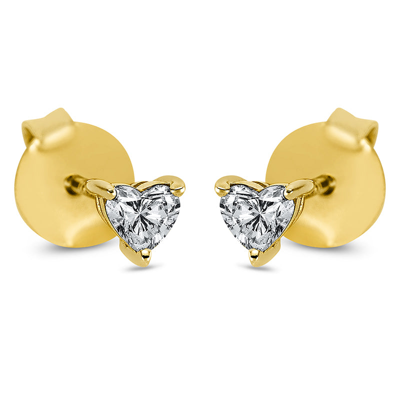 Ear studs 3 prongs 18 kt gold heart