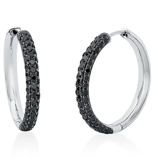 Hoop earrings 18 kt WG, partly black rhodium plated