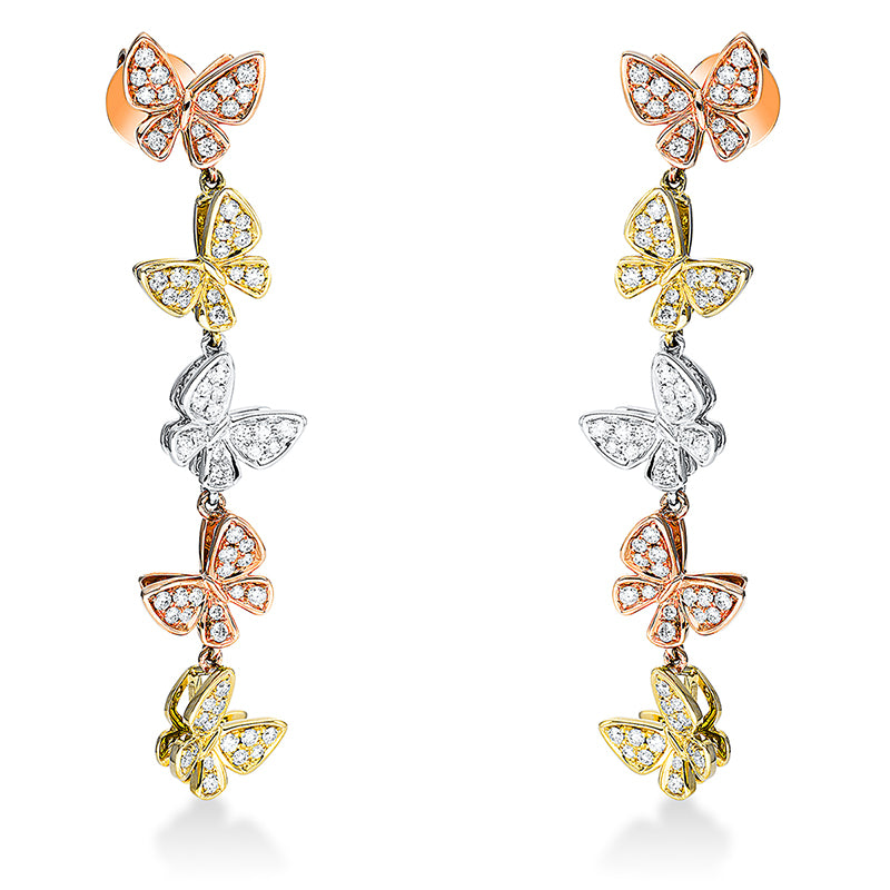 Earrings 18 kt WG+GG+RG butterfly