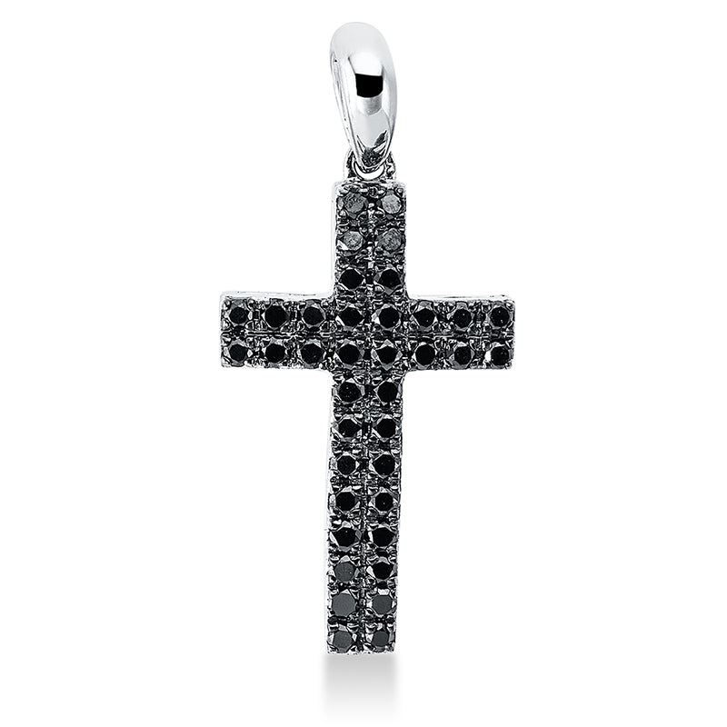 Pendant 18 kt white cross, setting partly black rhodium