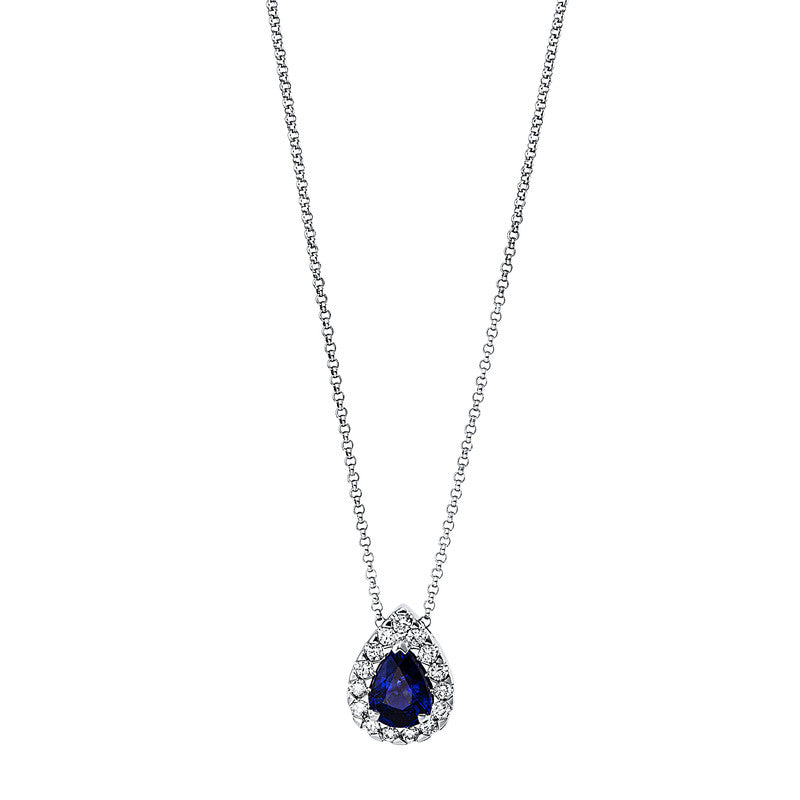 Necklace 3 prongs 18 kt white gold teardrop