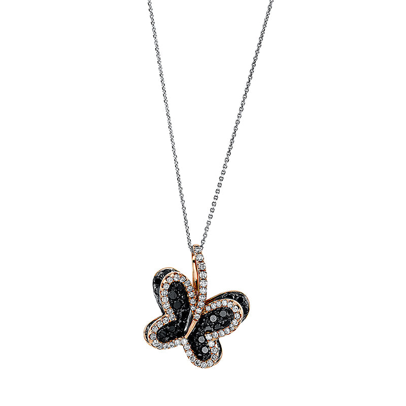 Necklace 18 kt. WG+RG butterfly, setting black rhodini