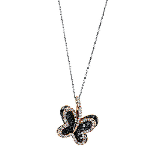 Necklace 18 kt. WG+RG butterfly, setting black rhodini