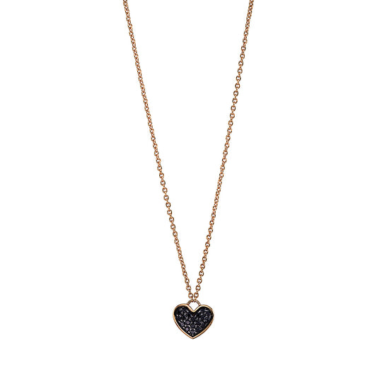 Necklace 18 kt RG heart, black rhodium-plated setting