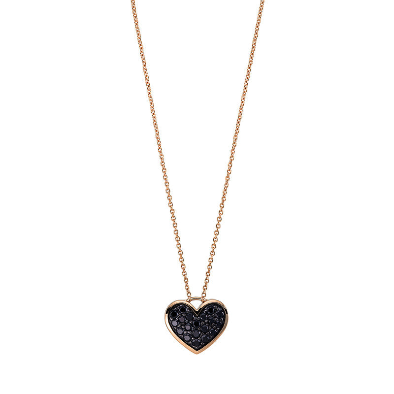 Necklace 18 kt RG heart, black rhodium-plated setting