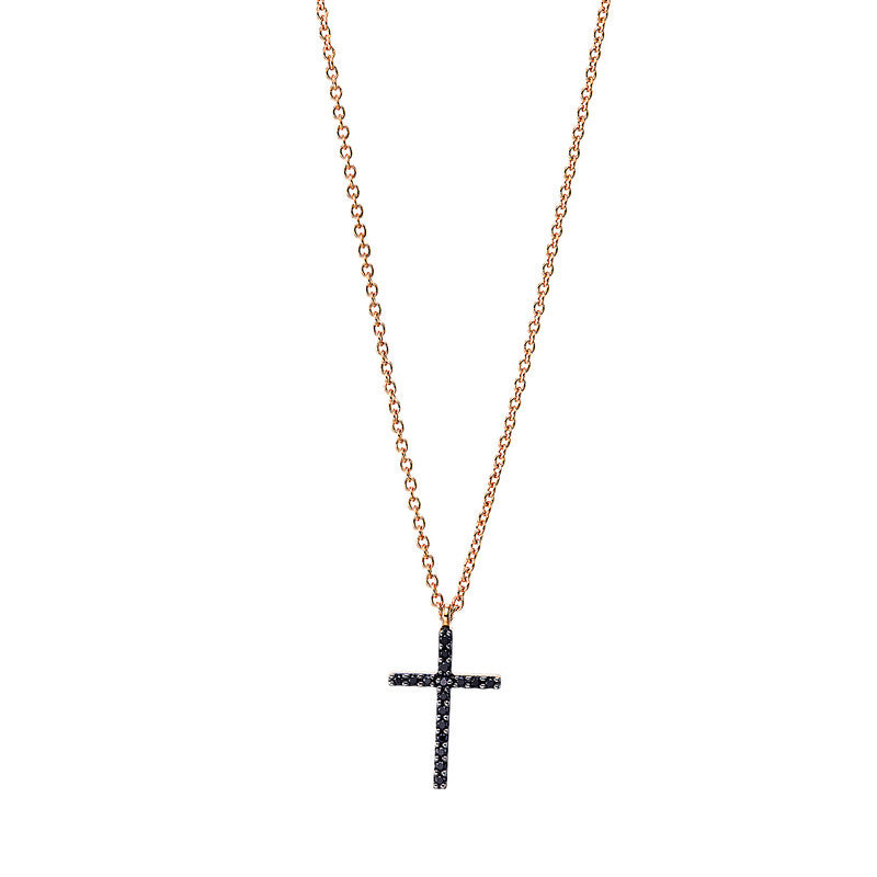 Collier 18 kt RG Kreuz, Fassung teils schwarz rhodinie