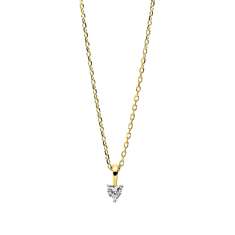 Necklace 3 prongs 18 kt gold heart