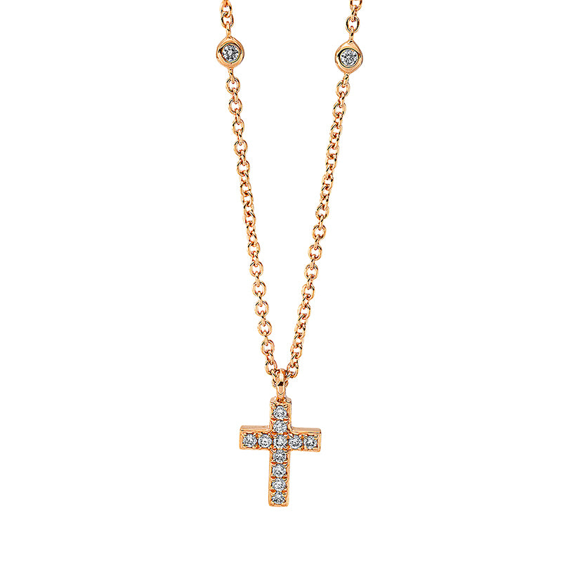 Collier 18 kt RG Kreuz, mit ZÖ 40 cm + 42.5 cm