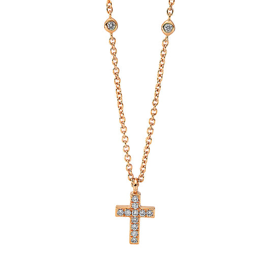 Collier 18 kt RG Kreuz, mit ZÖ 40 cm + 42.5 cm