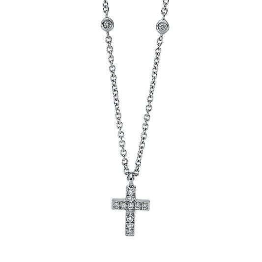 Collier 18 kt WG Kreuz, mit ZÖ 40 cm + 43 cm