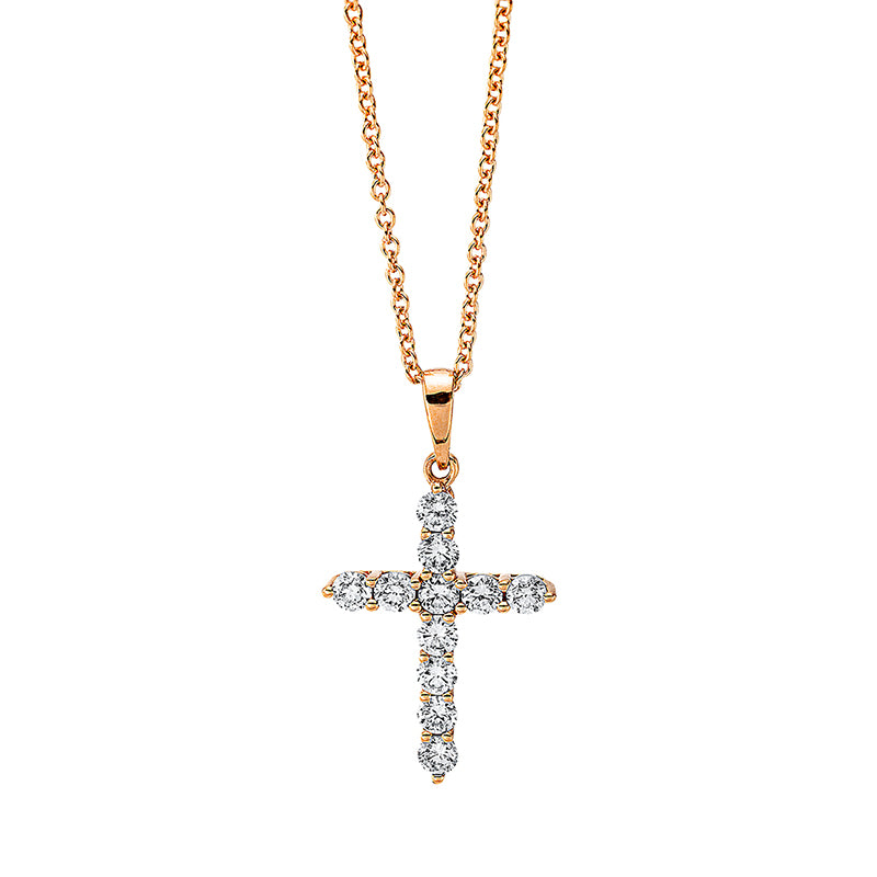 Collier 18 kt RG Kreuz, mit ZÖ 40 cm + 42.5 cm