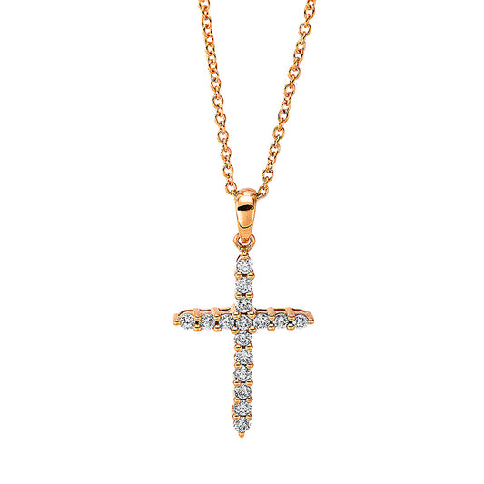 Collier 18 kt RG Kreuz, mit ZÖ 40 cm + 42.5 cm