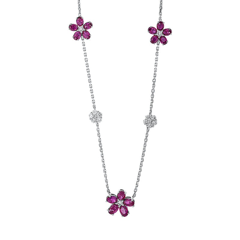 Necklace 18 kt WG flowers