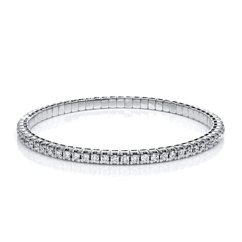 Bracelet 4 prongs 18 kt white gold, flex band, rhodium plated