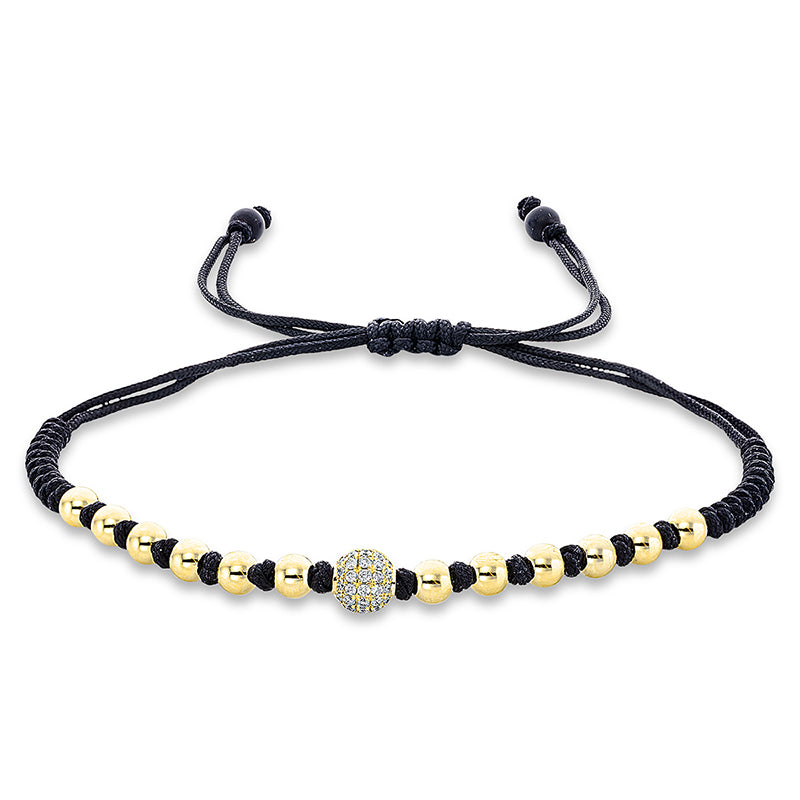 Armband 18 kt GG, black cord strap,gold ball