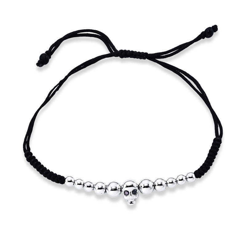 Armband 18 kt WG, black cord, gold ball 3-4mm