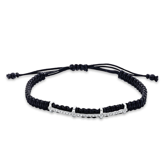 Armband 18 kt WG, black cord strap