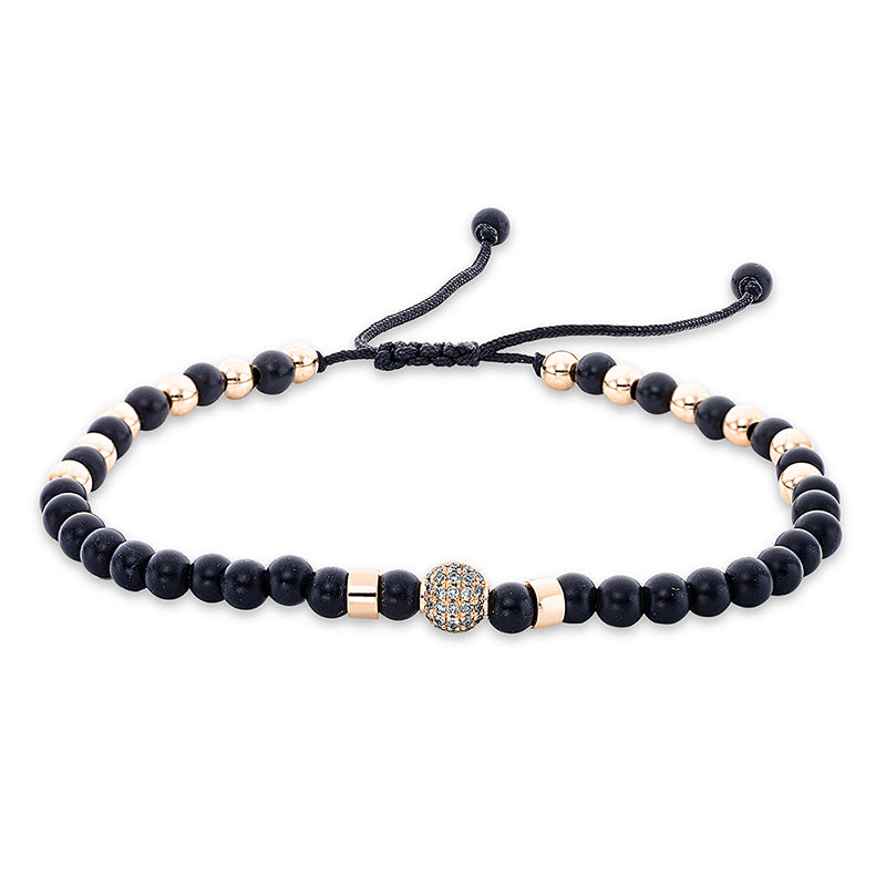 Armband 18 kt RG, black cord strap,gold ball