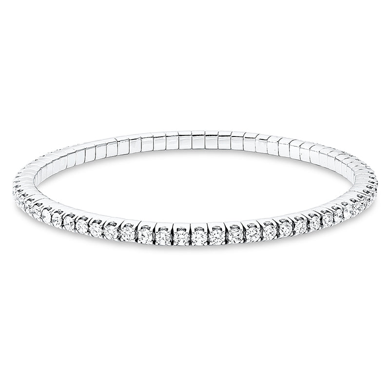 Bracelet with 4 prongs, 18 kt white gold, flexible band, variable, rhodium-plated