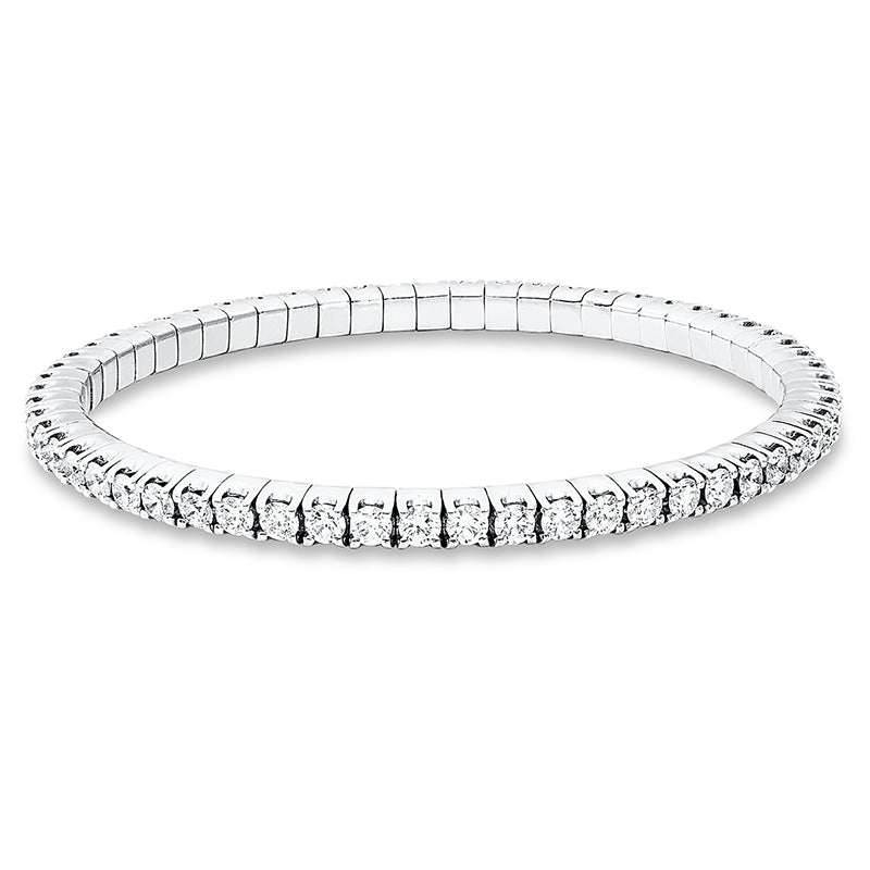 Bracelet with 4 prongs, 18 kt white gold, flexible band, variable, rhodium-plated