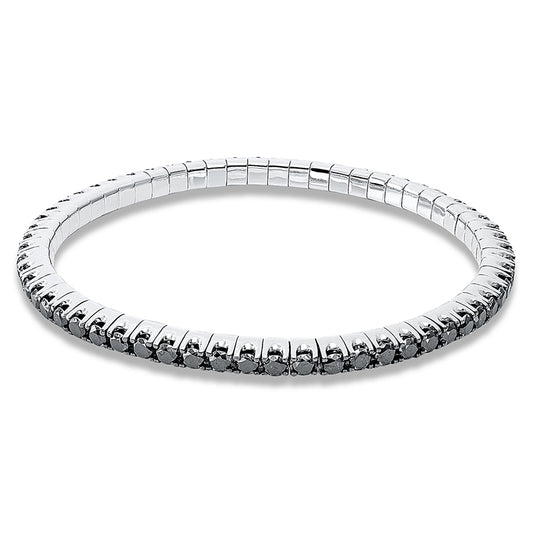 Bracelet with 4 prongs, 18 kt white gold, flexible band, variable, rhodium-plated