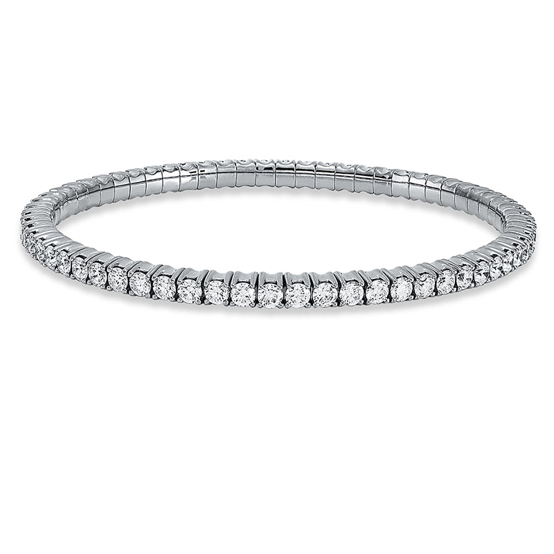 Bracelet with 4 prongs, 18 kt white gold, flexible band, variable, rhodium-plated