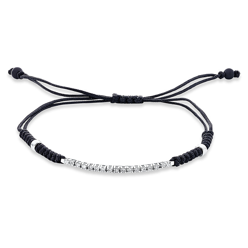 Armband 18 kt WG, black cord strap