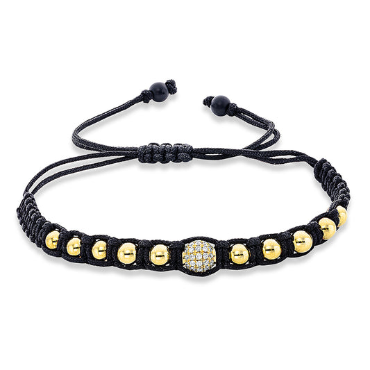 Armband 18 kt GG, black cord strap,gold ball